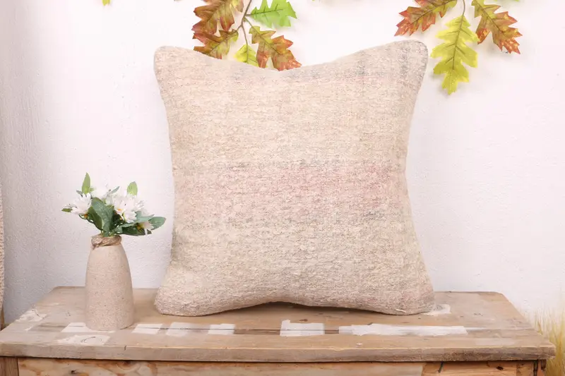 Sofa Bolster Cushion, 18x18 Beige Pillow Sham, Wholesale Cushion Cover, Antique Pillows, Vintage Kilim Pillow, Cushion Case, Gift Pillow - 1