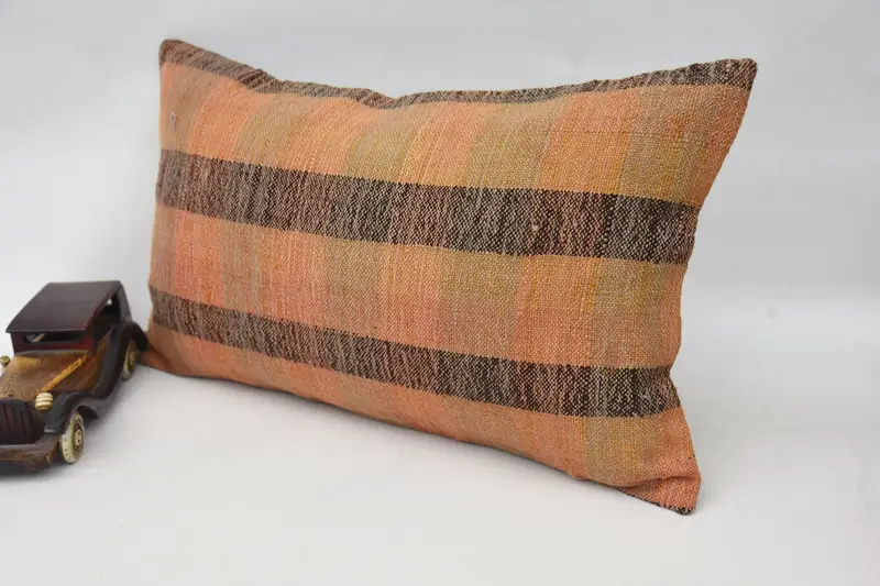 Interior Designer Pillow, Gift Pillow, Cushion, Turkish Kilim Pillow, 12x20 Orange Pillow Cover, Handwoven Pillow Cover Pillow - 3