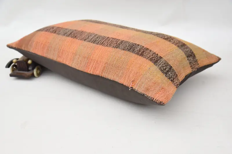 Interior Designer Pillow, Gift Pillow, Cushion, Turkish Kilim Pillow, 12x20 Orange Pillow Cover, Handwoven Pillow Cover Pillow - 6