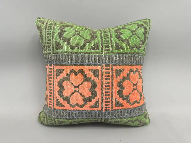 Turkish Pillow, Vintage Throw Pillow, Meditation Cushion Case, Antique Pillows, 18x18 Green Pillow, Car Cushion, Cushion, Pillow for Sofa - 4
