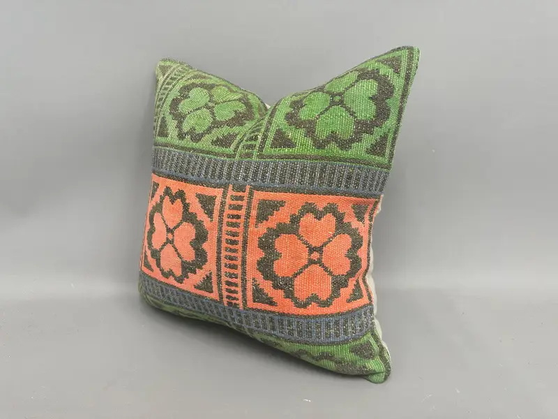 Turkish Pillow, Vintage Throw Pillow, Meditation Cushion Case, Antique Pillows, 18x18 Green Pillow, Car Cushion, Cushion, Pillow for Sofa - 3