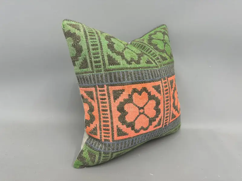 Turkish Pillow, Vintage Throw Pillow, Meditation Cushion Case, Antique Pillows, 18x18 Green Pillow, Car Cushion, Cushion, Pillow for Sofa - 2