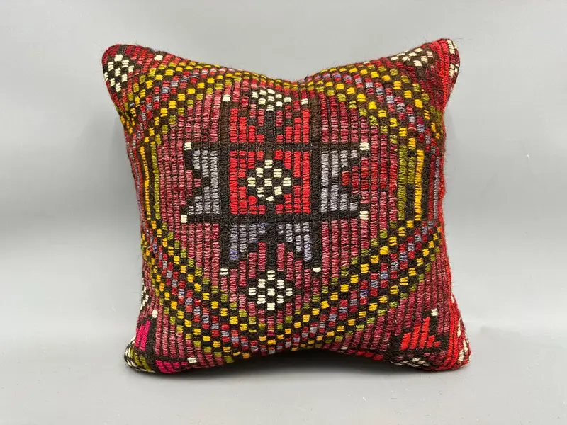 18x18 Red Cushion Case, Kilim Pillow Cover, Vintage Kilim Throw Pillow, Ikat Pillow Cover, Ethnic Pillow Cover, Cushion, Antique Pillows - 4