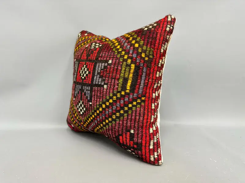 18x18 Red Cushion Case, Kilim Pillow Cover, Vintage Kilim Throw Pillow, Ikat Pillow Cover, Ethnic Pillow Cover, Cushion, Antique Pillows - 3