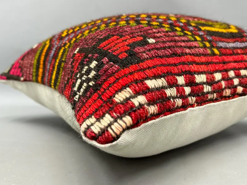 18x18 Red Cushion Case, Kilim Pillow Cover, Vintage Kilim Throw Pillow, Ikat Pillow Cover, Ethnic Pillow Cover, Cushion, Antique Pillows - 6