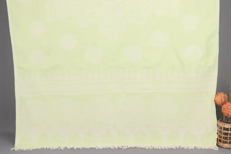 Personalized Pistachio Green Floral Beach Towel, Organic Cotton, 36x73 Inches