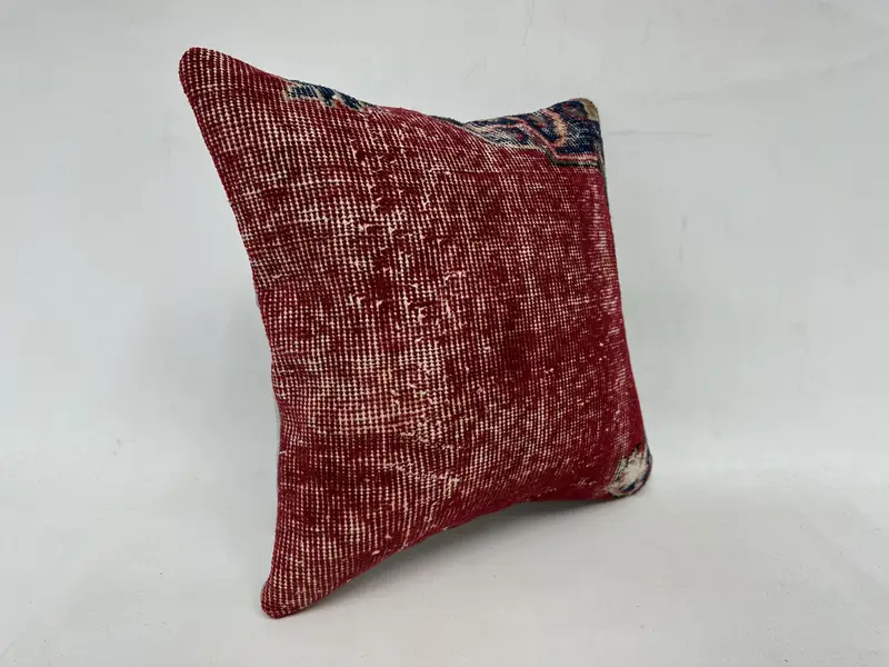 Cushion, Ethnical Kilim Rug Pillow, Designer Throw Cushion, Interior Designer Pillow, Turkish Kilim Pillow, 18x18 Red Pillow - 3