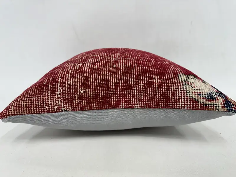 Cushion, Ethnical Kilim Rug Pillow, Designer Throw Cushion, Interior Designer Pillow, Turkish Kilim Pillow, 18x18 Red Pillow - 5
