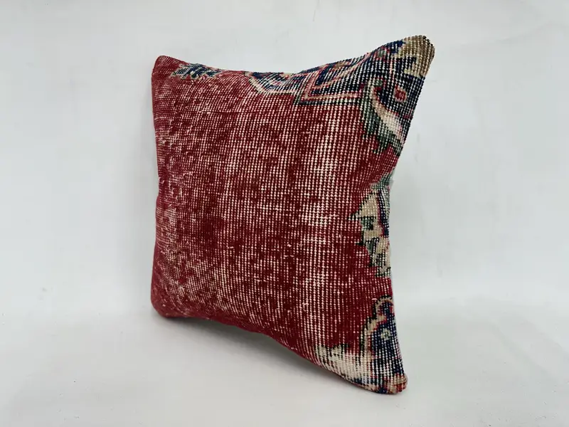 Cushion, Ethnical Kilim Rug Pillow, Designer Throw Cushion, Interior Designer Pillow, Turkish Kilim Pillow, 18x18 Red Pillow - 4