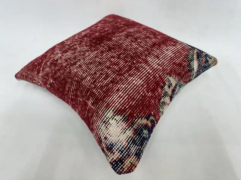 Cushion, Ethnical Kilim Rug Pillow, Designer Throw Cushion, Interior Designer Pillow, Turkish Kilim Pillow, 18x18 Red Pillow - 6
