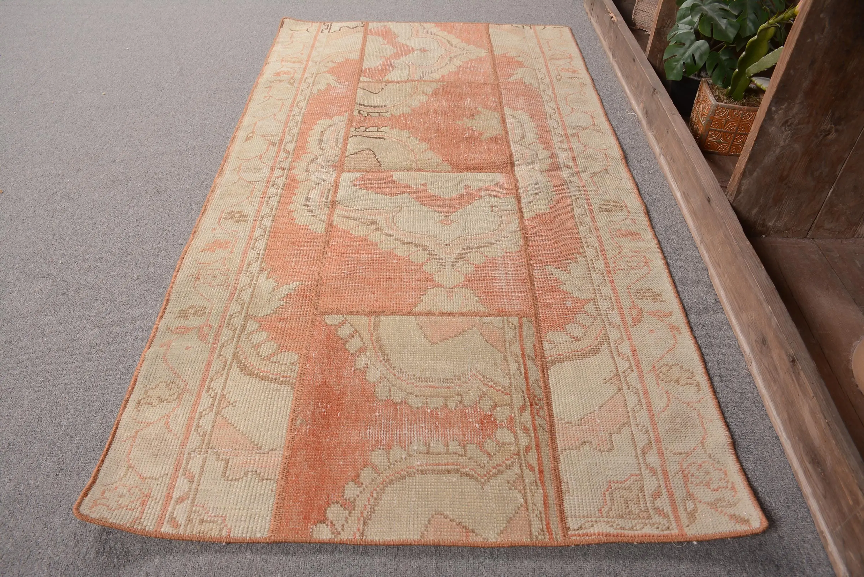 Turkish Vintage Rug, 2.7x4.9 ft Rug, Orange Beige Oriental Rug - 1