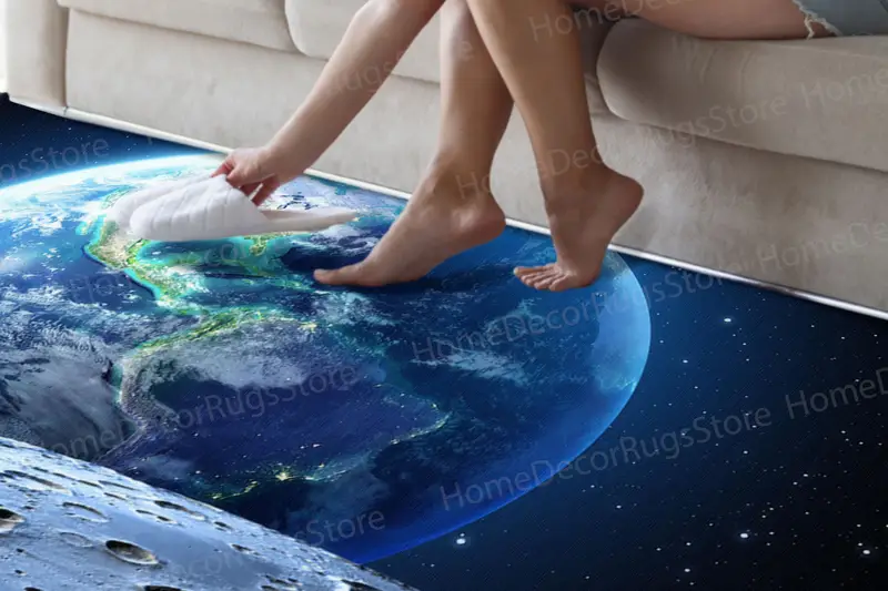 Elegante alfombra con estampado de cielo estrellado: decoración moderna con vista nocturna