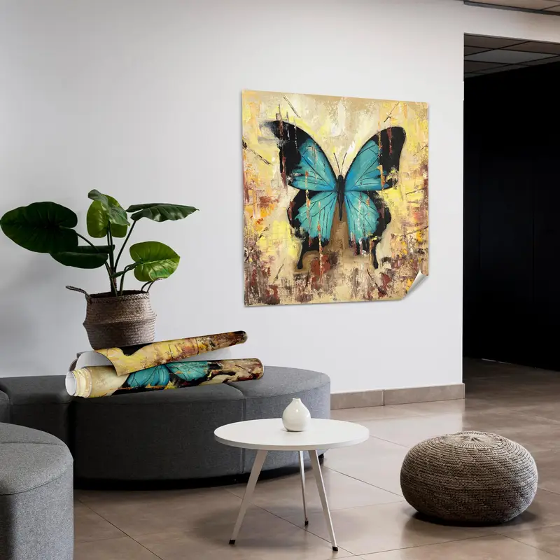 Kelebek Severler için Modern Sarı Soyut Kelebek Kanvas Tablo