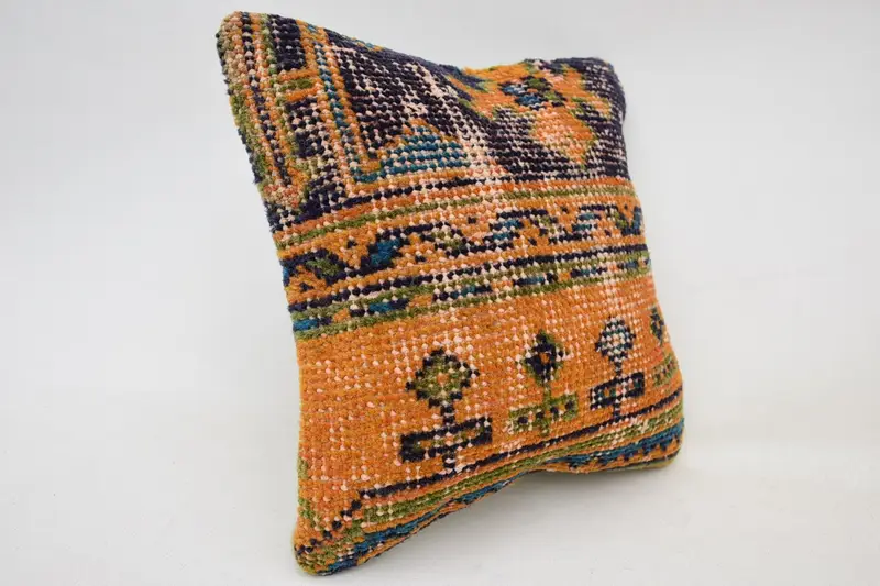 Pillow for Couch, Vintage Pillow, Bed Cushion Case, Authentic Pillow, Pillow Case, 12x12 Orange Cushion Case, Home Decor Pillow - 2