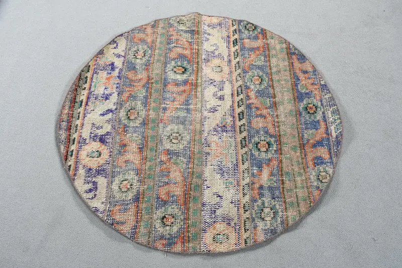 Alfombra azul y verde, diseño con bordes de 3,5x3,6 pies