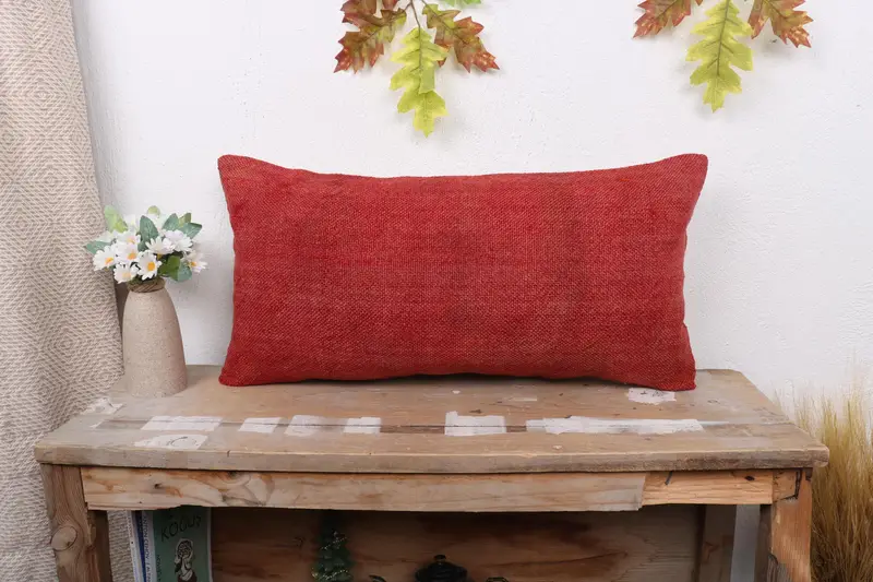 Turkish Pillow, Pattern Throw Pillow Cover, 12x24 Red Cushion Case, Pillow for Sofa, Pillow Cover, Art Deco Pillow Sham, Pillow for Couch - 1