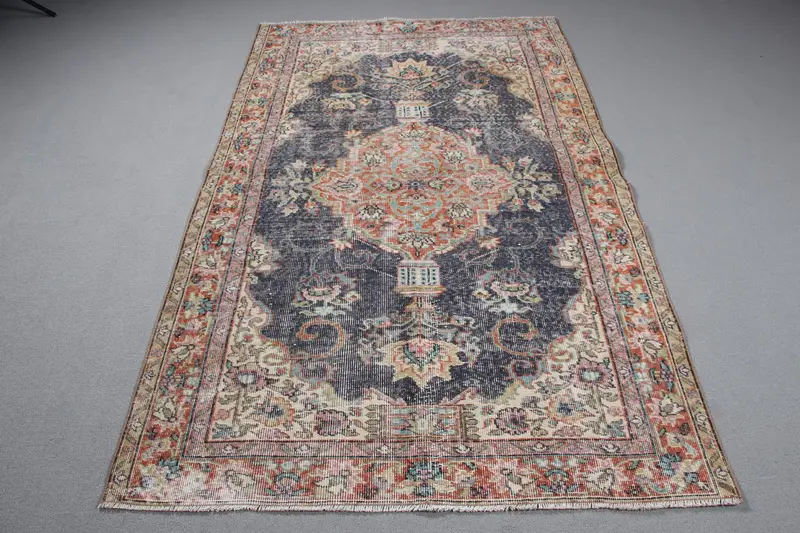 Mavi ve Turuncu Patchwork Halı, 4,4x7,2 ft Zarif Dekor