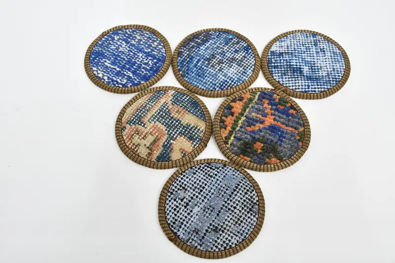 Posavasos azules y naranjas, posavasos de alfombras únicos