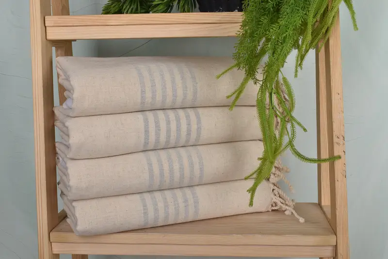Striped Towel Light Gray with Beige, Linen, 36x67 Inches