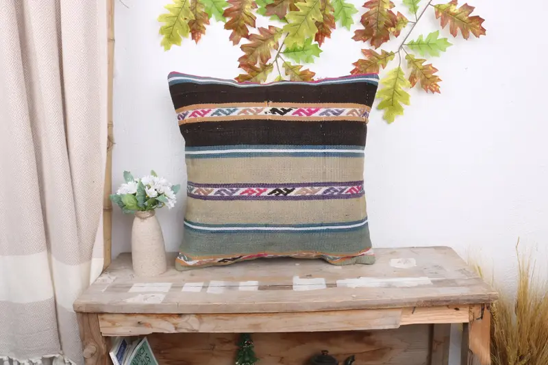 Outdoor Throw Cushion Case, Boho Pillow Sham Cover, Pillow, Boho Pillow, 18x18 Beige Pillow Cover, Ethnic Cushion Cover, Gift Pillow - 1