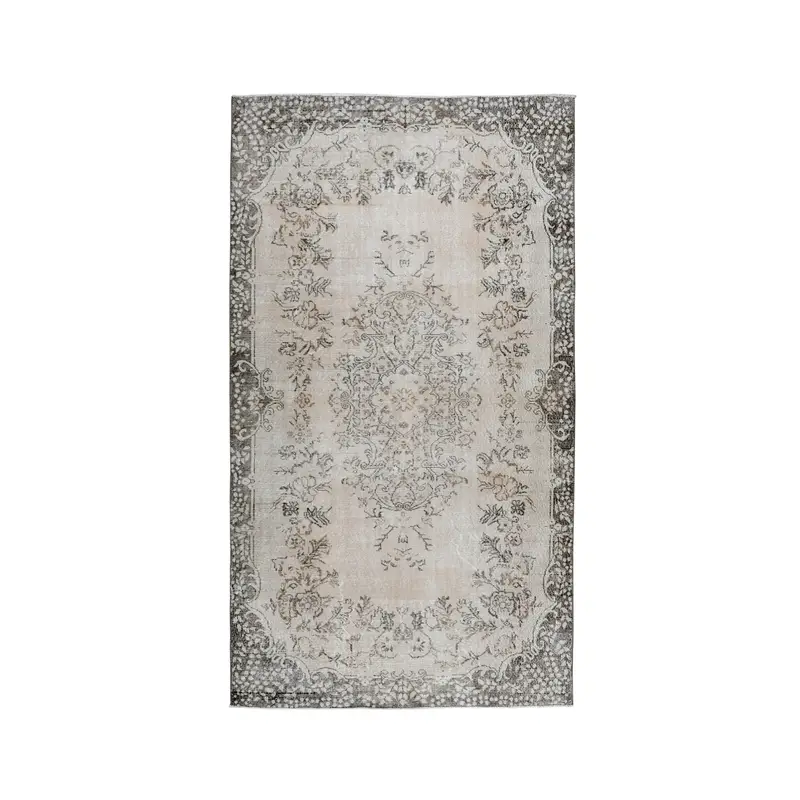 Vintage Turkish Rug, 5.4x10 ft Oushak Rug, Gray Ikat Wool Rug - 1