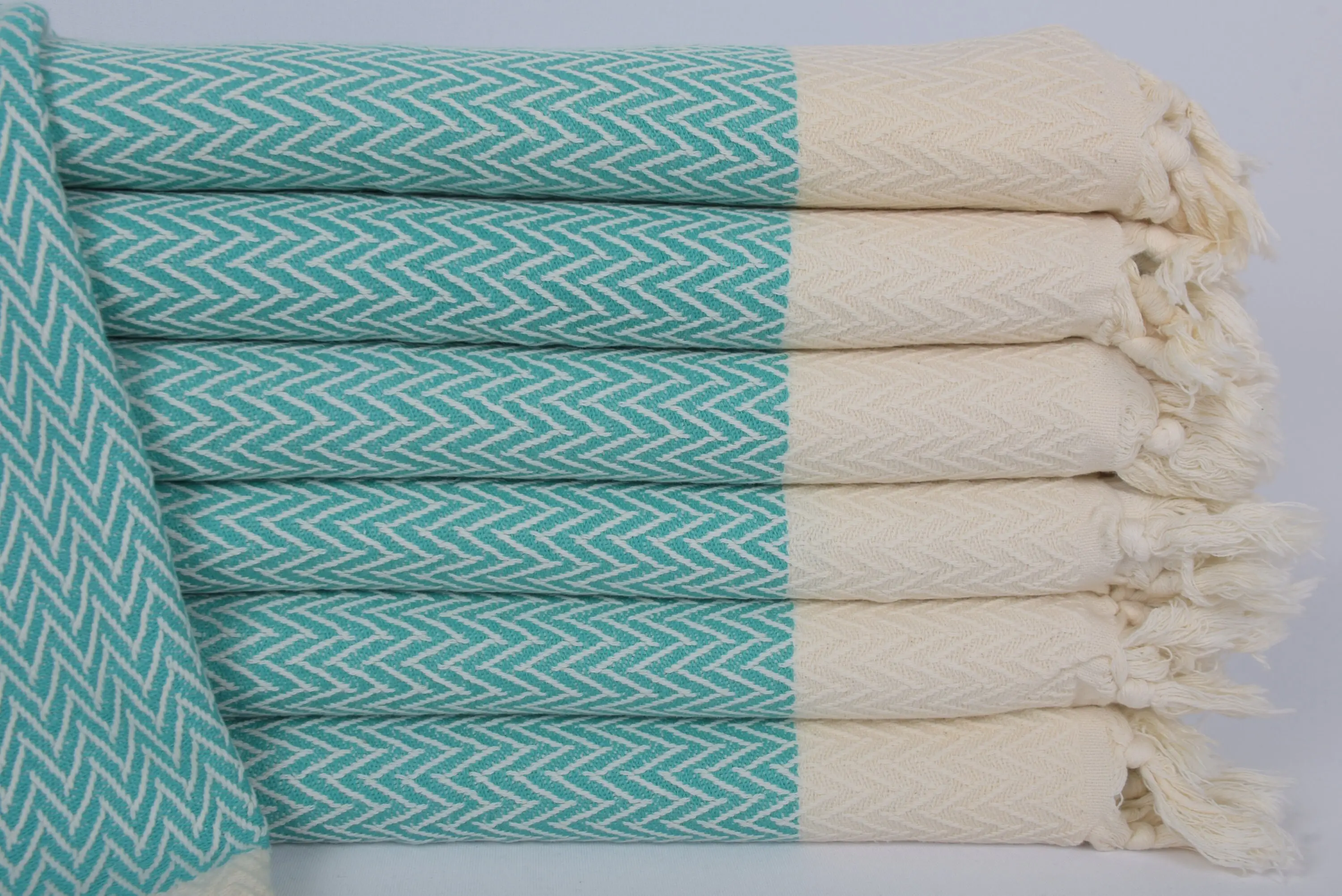 Kitchen Towel Monogrammed Turkish Cotton Green Zigzag, 34x18 Inches - 1