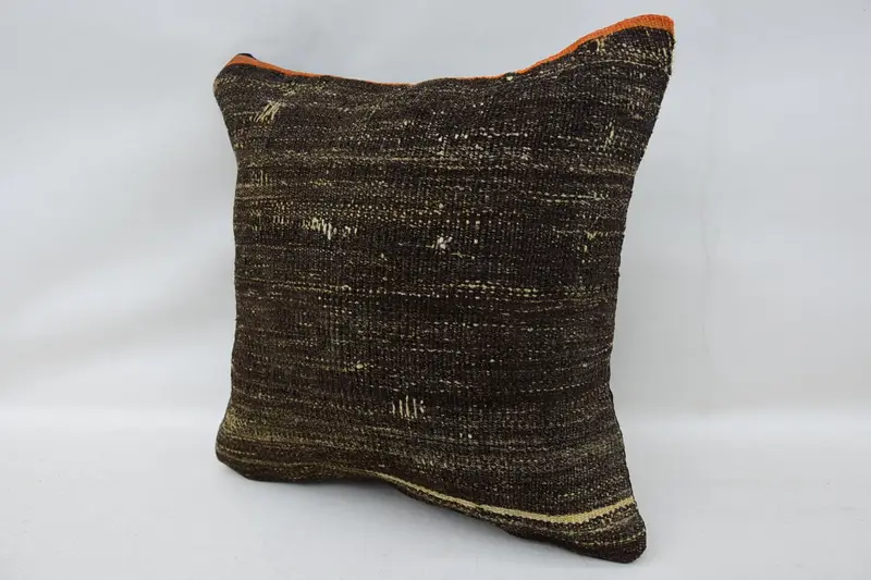 Vintage Kilim Pillow, Kilim Pillow Cover, 14x14 Brown Pillow Sham, Pillow for Sofa, Pattern Throw Cushion, One Of A Kind Cushion Cover, Cushion - 3