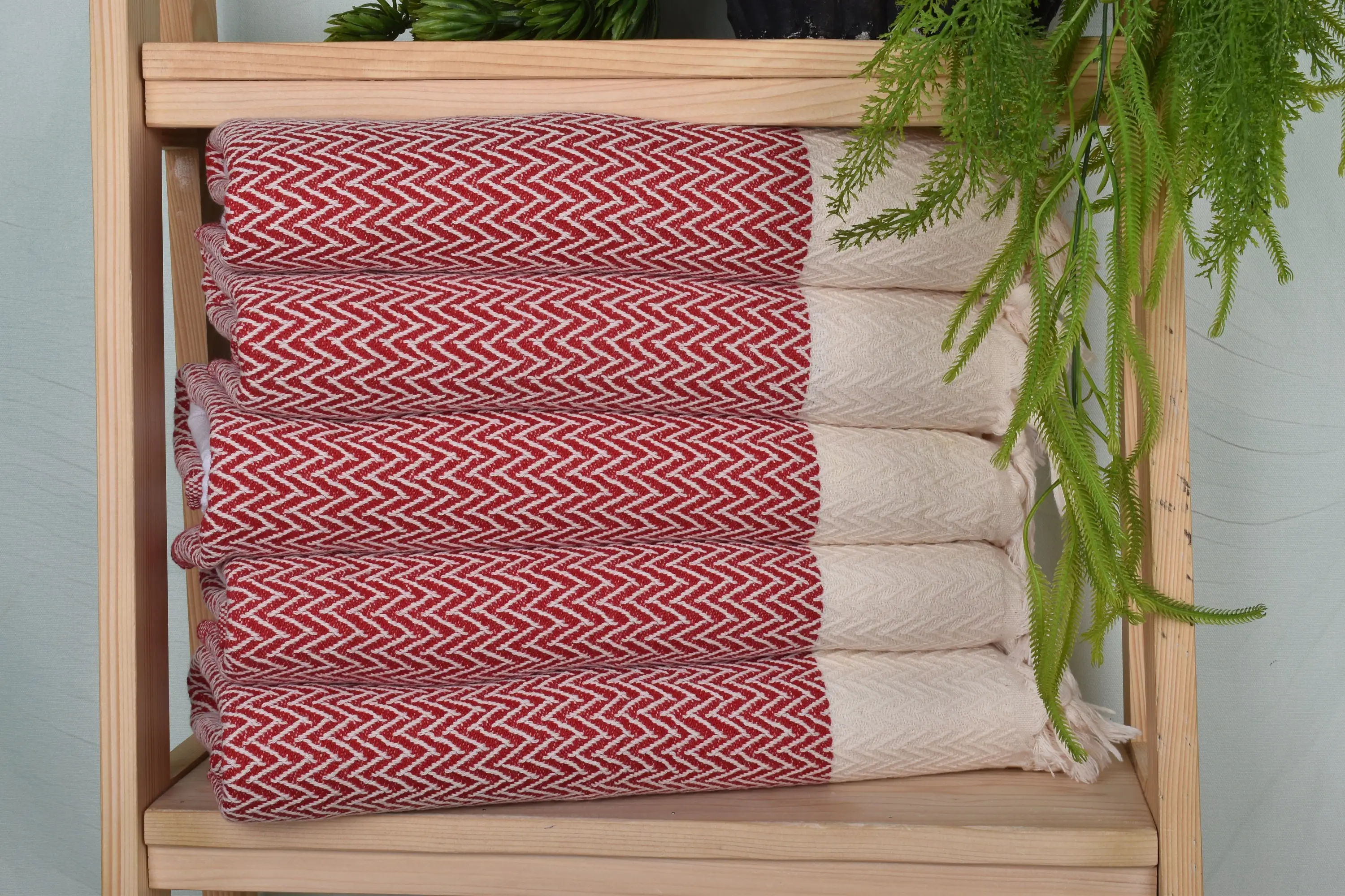 Monogram Hand Towel Red Cotton Zigzag Design, 34x18 Inches - 1