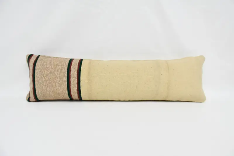 Handmade Striped Hemp Throw Pillow, 12x42 Vintage Rectangle Pillow