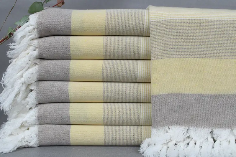 Custom Turkish Beach Towel Personalized Yellow-Gray Stripes, 40x67 Inches
