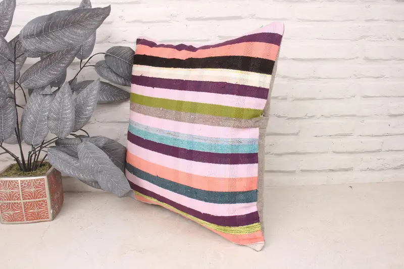 Kilim Cushion Sham, Kilim Pillow Cover, Tribal Pillow Cover, Pillow Cover, 18x18 White Pillow Sham, Gift Pillow, Rustic Pillow Cover - 4