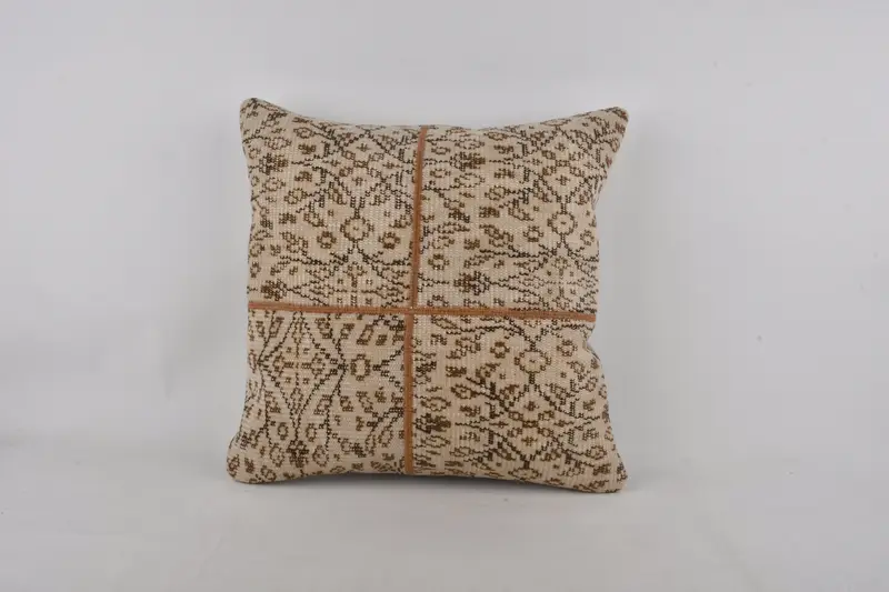 Ethnical Kilim Rug Pillow, Kilim Pillow, 24x24 Beige Cushion Cover, Bolster Throw Pillow Cover, Vintage Kilim Pillow, Cushion Case, Pet Cushion Case - 1