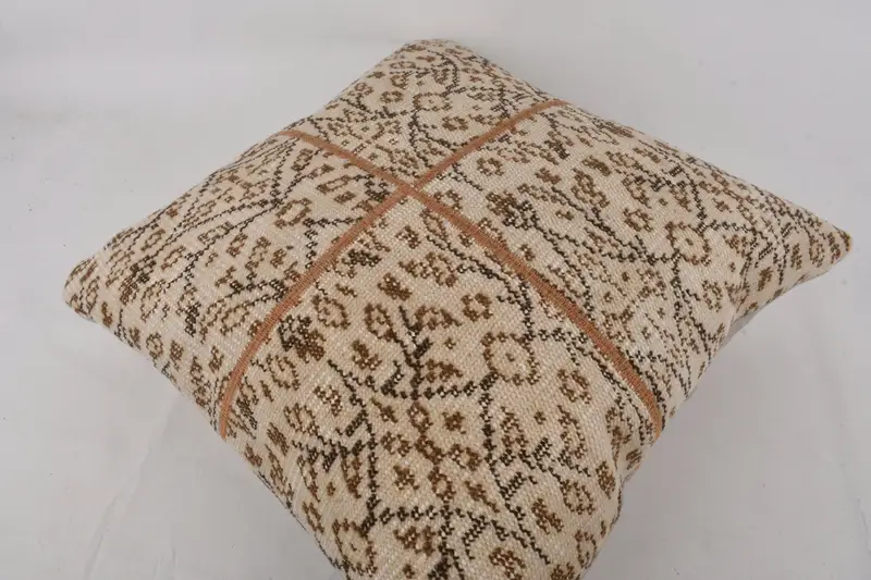 Ethnical Kilim Rug Pillow, Kilim Pillow, 24x24 Beige Cushion Cover, Bolster Throw Pillow Cover, Vintage Kilim Pillow, Cushion Case, Pet Cushion Case - 6