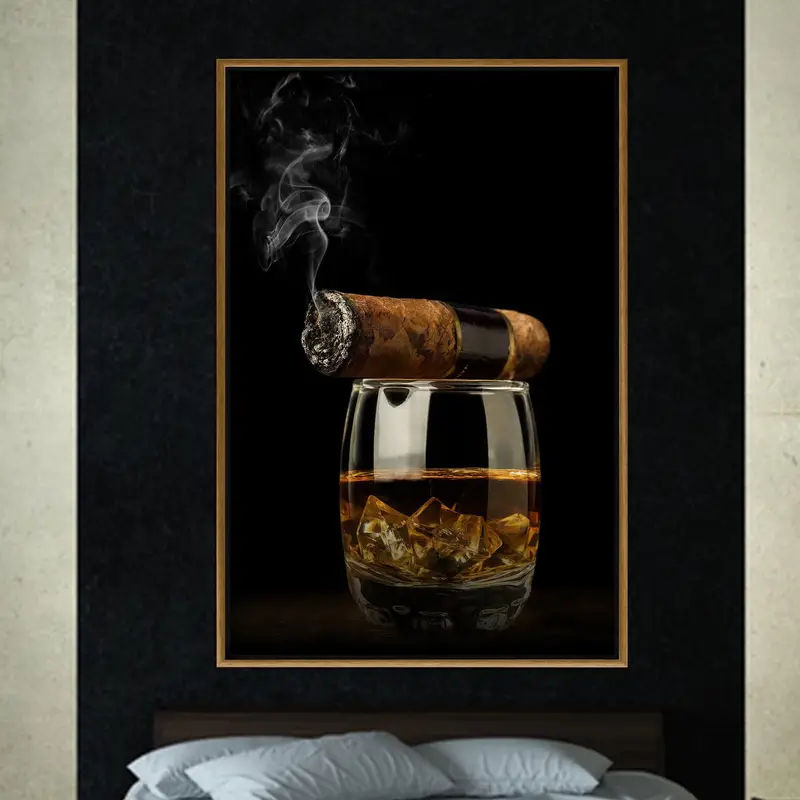 Elegante Leinwandkunst: Whiskey, Zigarre, Männerhöhlen-Ambiente