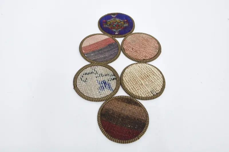 Blue and Red Woven Coaster Set, Traditional Rug Coasters