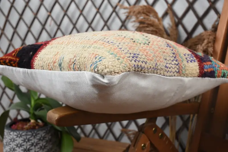Boho Pillow, Aztec Pillow Cover, Pillow Sham, 14x14 Beige Cushion Case, Home Decor Pillow, Handmade Rug Seat Cushion, Pillow for Sofa - 6