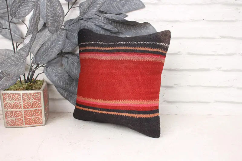 Boho Pillow, 12x12 Red Pillow Cover, Retro Throw Cushion Case, Cushion Case, Handmade Rug Seat Cushion, Gift Pillow, Pillow for Couch - 4