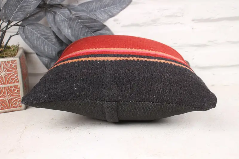 Boho Pillow, 12x12 Red Pillow Cover, Retro Throw Cushion Case, Cushion Case, Handmade Rug Seat Cushion, Gift Pillow, Pillow for Couch - 5