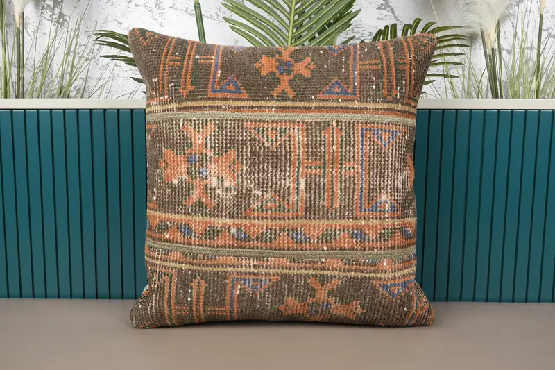 Brown Square Turkish Euro Sham, Moroccan Geometric 50x50 cm Cushion Cover - 1
