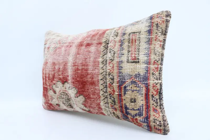 Ethnical Kilim Rug Pillow, Cushion Case, Vintage Kilim Throw Pillow, 16x24 Red Pillow Sham, Ottoman Pillow Case, Turkish Kilim Pillow - 4