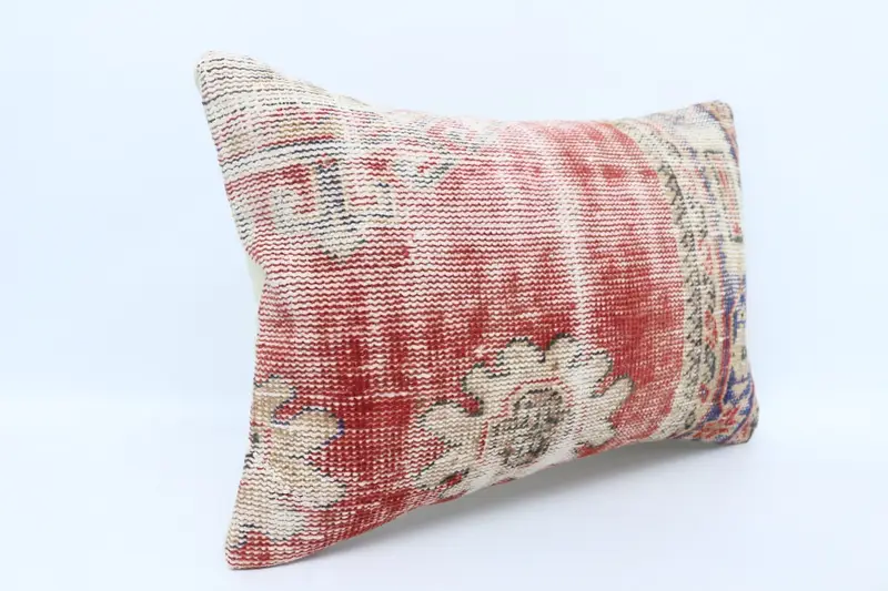 Ethnical Kilim Rug Pillow, Cushion Case, Vintage Kilim Throw Pillow, 16x24 Red Pillow Sham, Ottoman Pillow Case, Turkish Kilim Pillow - 3