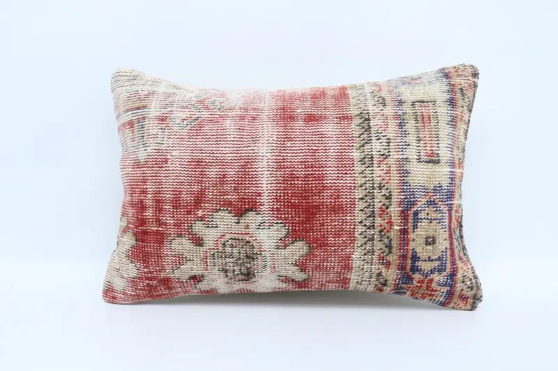 Ethnical Kilim Rug Pillow, Cushion Case, Vintage Kilim Throw Pillow, 16x24 Red Pillow Sham, Ottoman Pillow Case, Turkish Kilim Pillow - 1