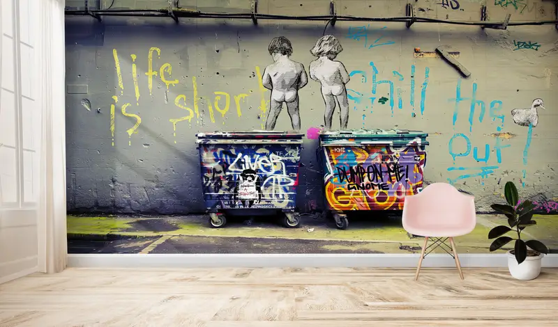 Painting Wall Mural, Street Wall Poster, Banksy Wall Mural, Chill The Out Wall Paper, Naked Boys Wall Decor, Graffiti Wall Mural, - 1