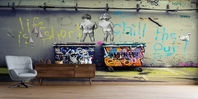 Painting Wall Mural, Street Wall Poster, Banksy Wall Mural, Chill The Out Wall Paper, Naked Boys Wall Decor, Graffiti Wall Mural, - 3
