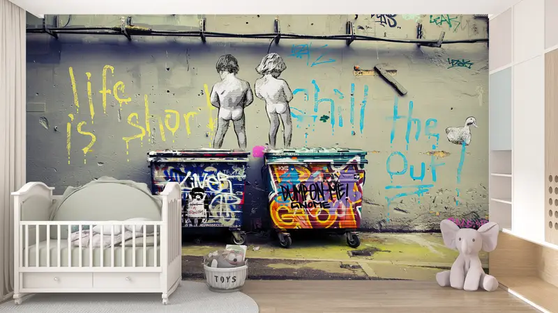 Painting Wall Mural, Street Wall Poster, Banksy Wall Mural, Chill The Out Wall Paper, Naked Boys Wall Decor, Graffiti Wall Mural, - 2