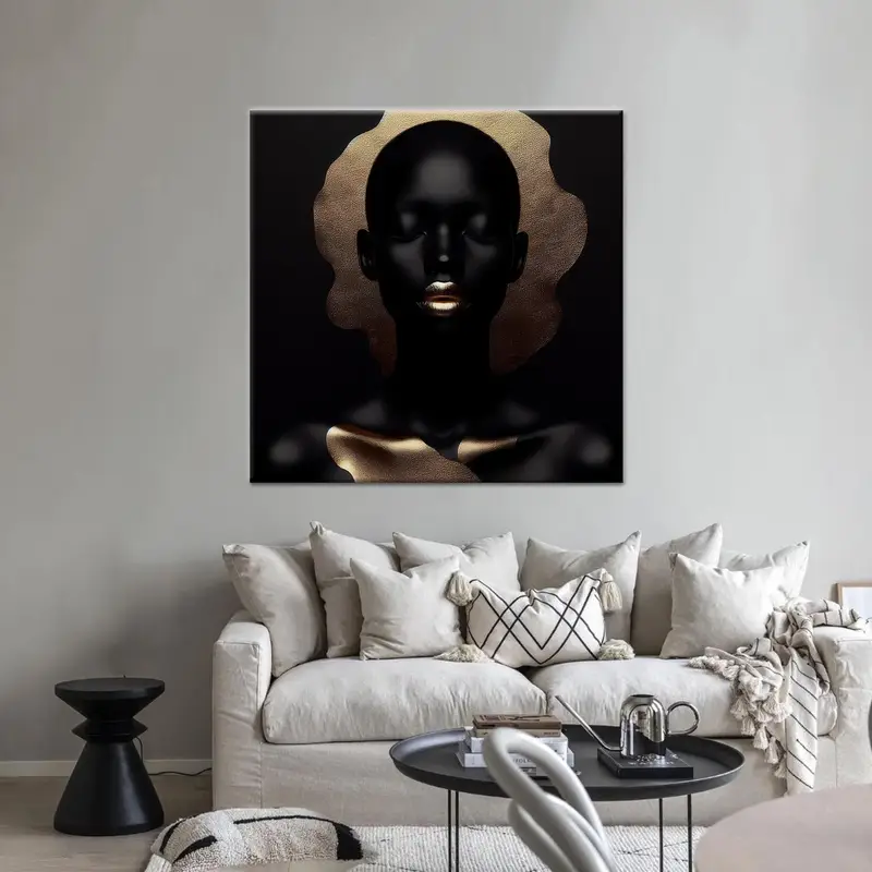 Altın Dudak Lüks Afrikalı Kadın Kanvas Tablo - Zarif Dekor
