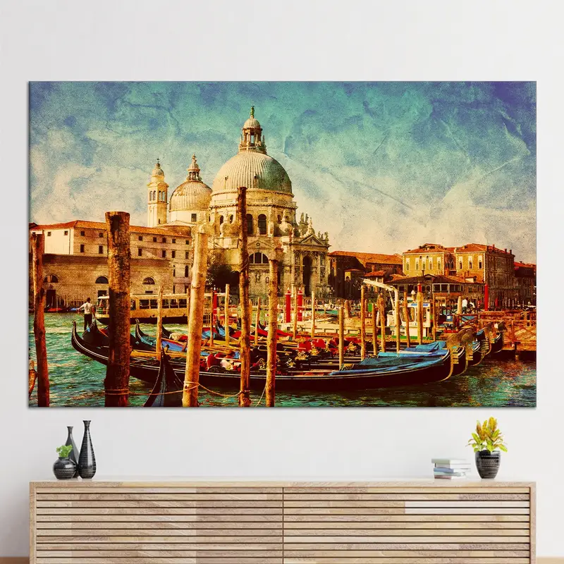 Vintage-Venedig-Landschaftsleinwand: Canal Grande-Stadtbilddruck