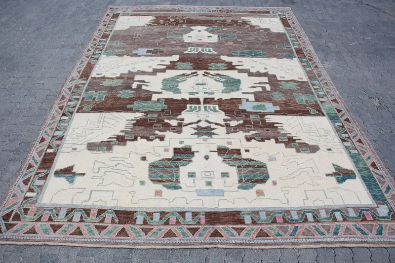 Vintage Oushak Halı 9,1x12,6 ft (278x385 cm), Kahverengi Oryantal Türk Halısı - 1