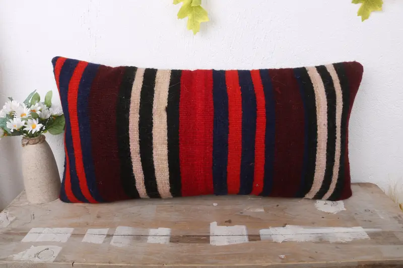 Kilim Pillow Cover, Meditation Pillow Sham, Cushion Cover, Throw Kilim Pillow, Seat Pillow Sham, 12x24 Brown Pillow Case, Turkish Pillow - 2