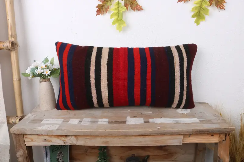 Kilim Pillow Cover, Meditation Pillow Sham, Cushion Cover, Throw Kilim Pillow, Seat Pillow Sham, 12x24 Brown Pillow Case, Turkish Pillow - 1